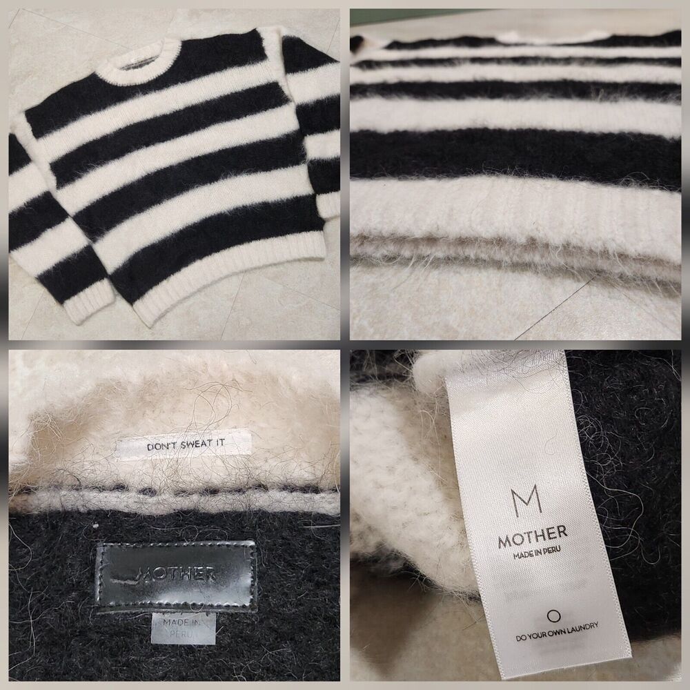 MOTHER Dont Sweat It Womens M Medium Alpaca Merino Wool Stripe Crewneck Sweater